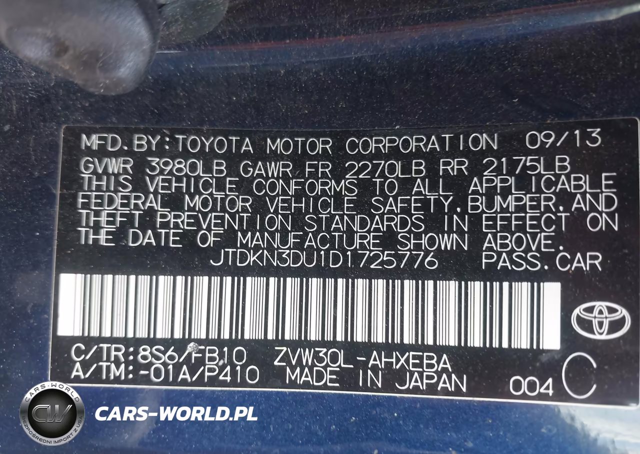 2013 Toyota Prius Two VIN:JTDKN3DU1D1725776 - 9