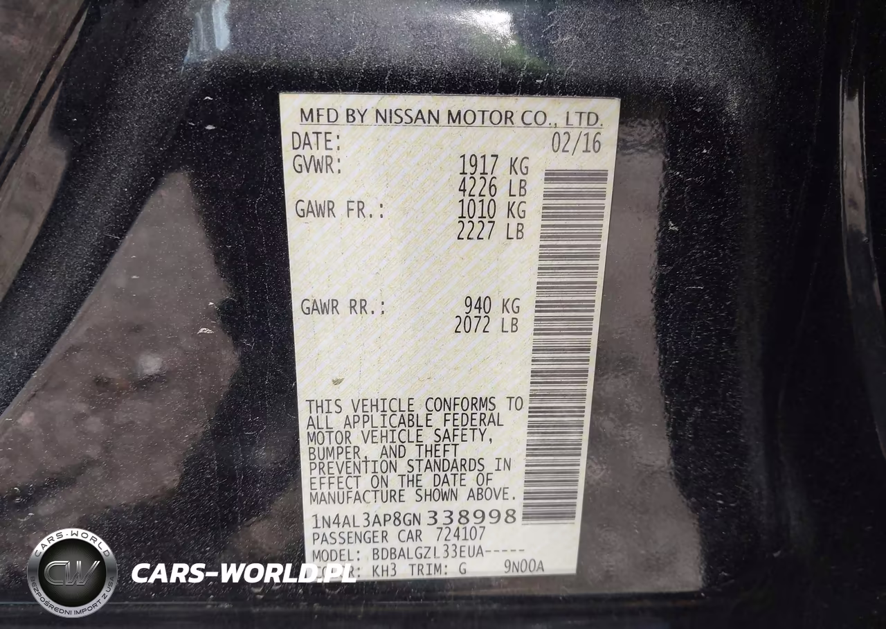 2016 Nissan Altima 2.5-2.5 S-2.5 Sl-2.5 Sr-2.5 Sv VIN:1N4AL3AP8GN338998 - 9