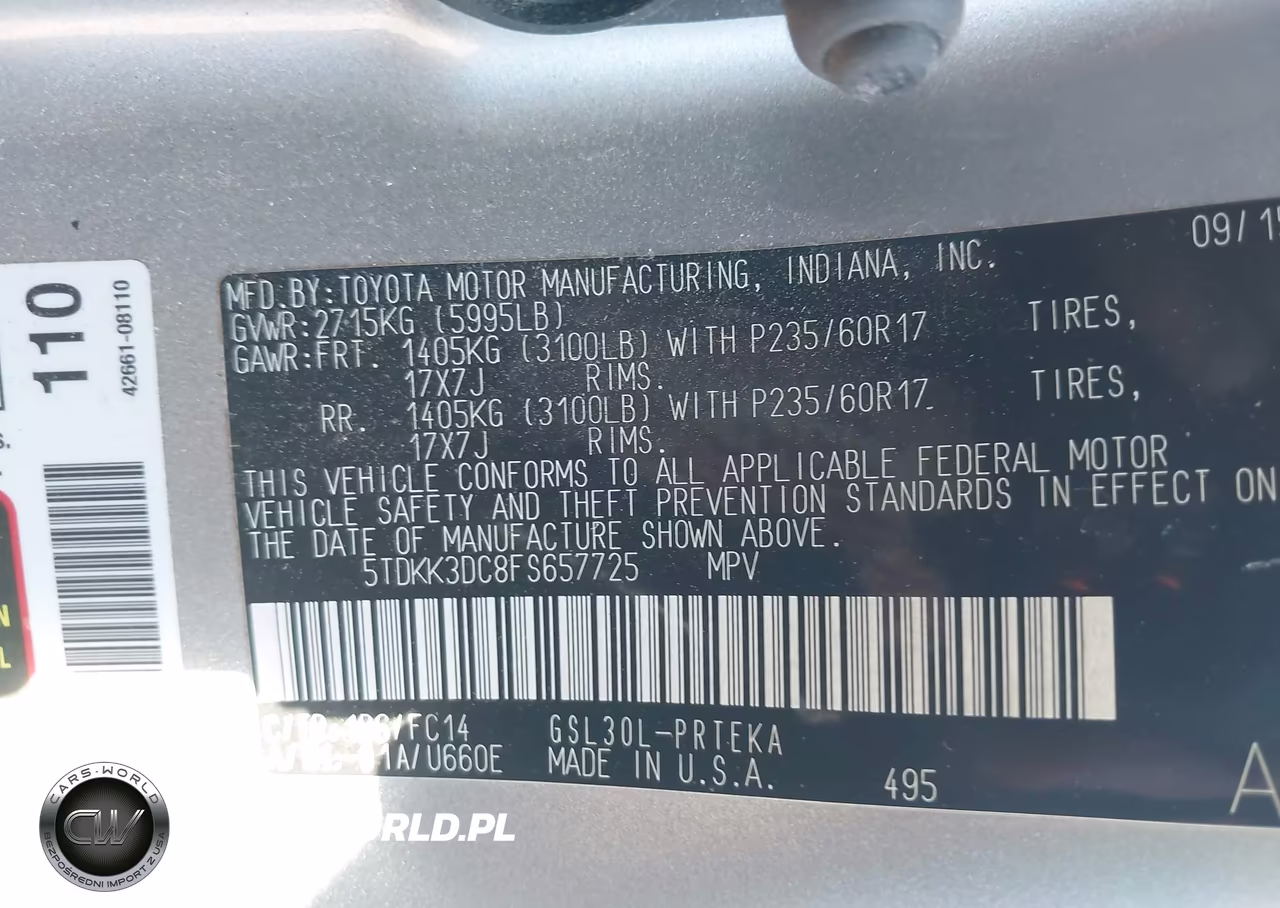 2015 Toyota Sienna Le 8 Passenger VIN:5TDKK3DC8FS657725 - 9