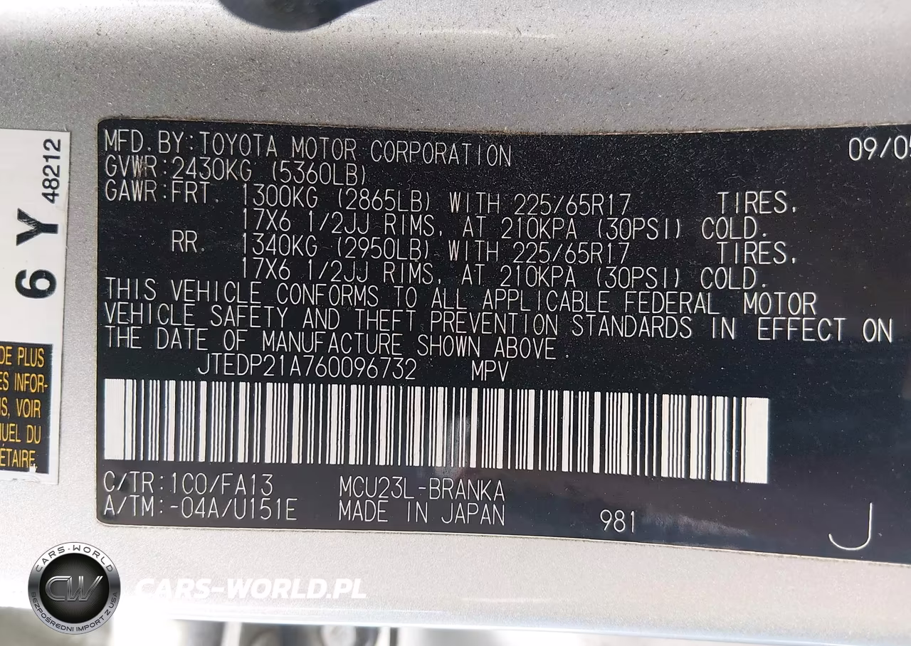 2006 Toyota Highlander Limited V6 VIN:JTEDP21A760096732 - 9