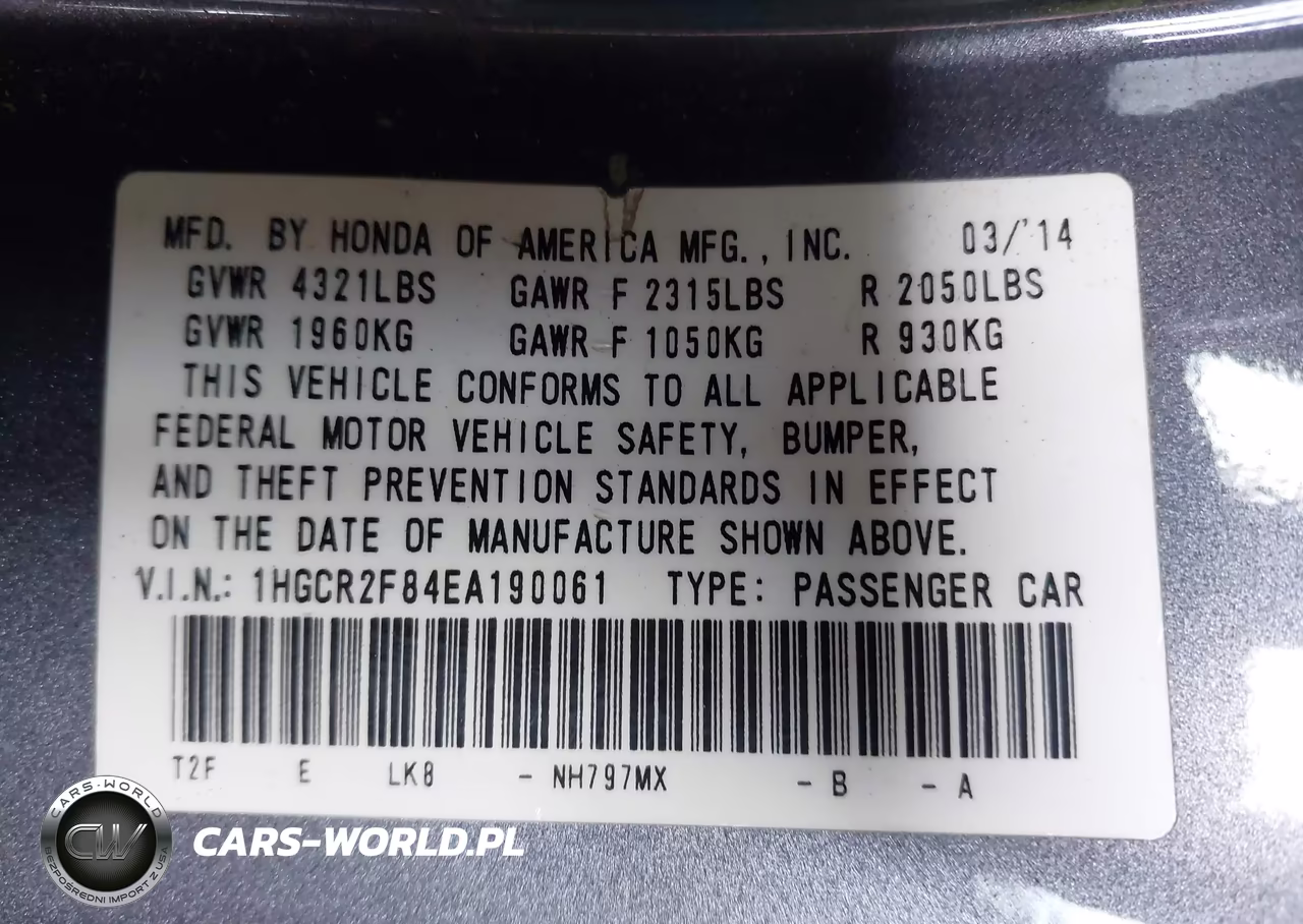 2014 Honda Accord Ex-L VIN:1HGCR2F84EA190061 - 9