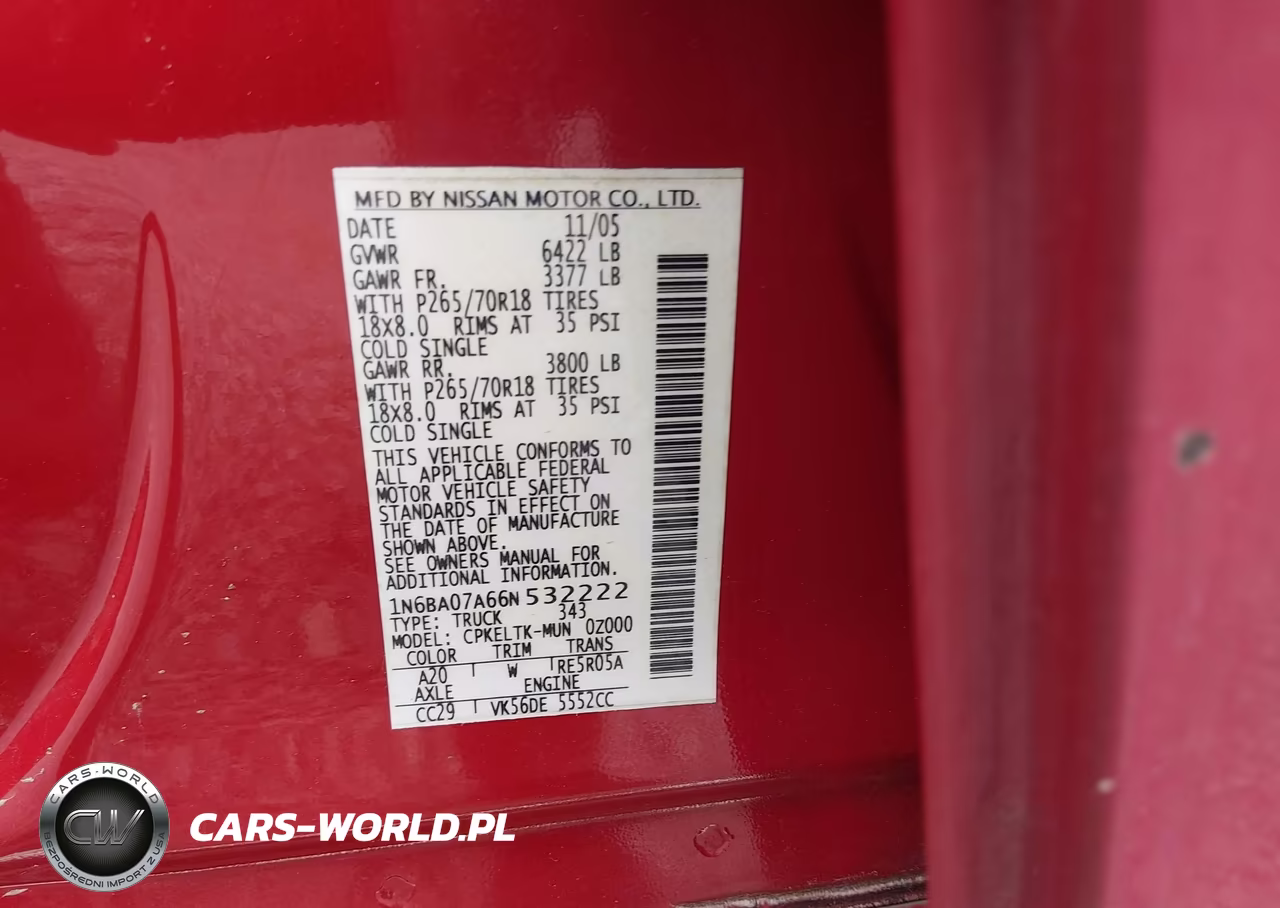 2006 Nissan Titan Se VIN:1N6BA07A66N532222 - 9