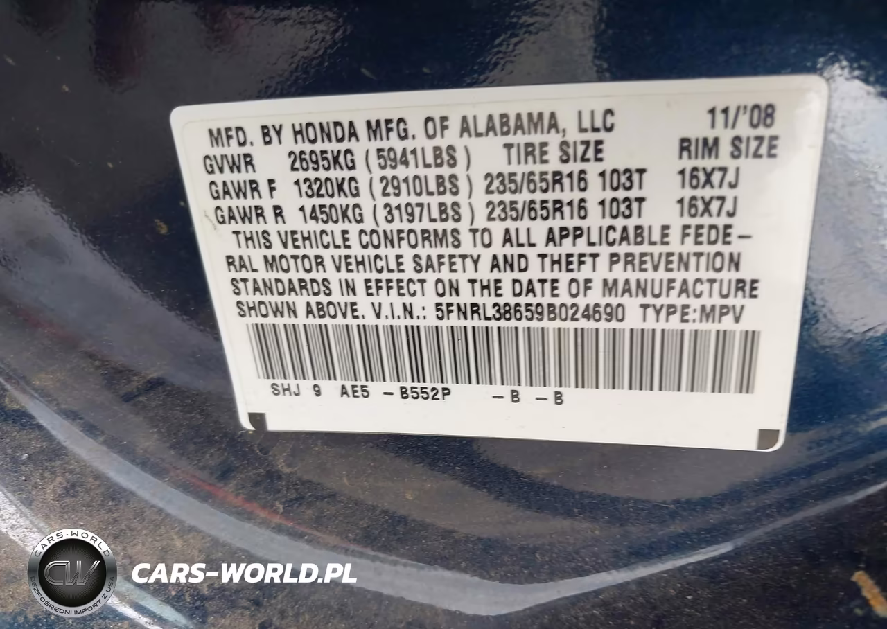 2009 Honda Odyssey Ex-L VIN:5FNRL38659B024690 - 9