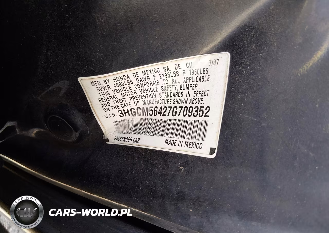 2007 Honda Accord 2.4 Lx VIN:3HGCM56427G709352 - 9