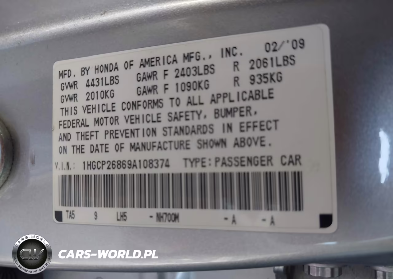 2009 Honda Accord 2.4 Ex-L VIN:1HGCP26869A108374 - 9