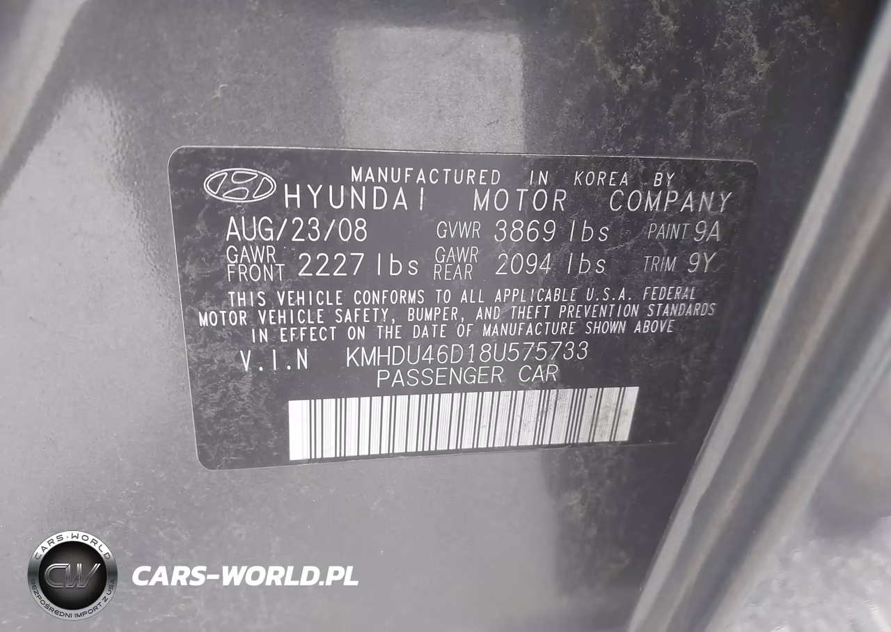 2008 Hyundai Elantra Gls-Se VIN:KMHDU46D18U575733 - 9