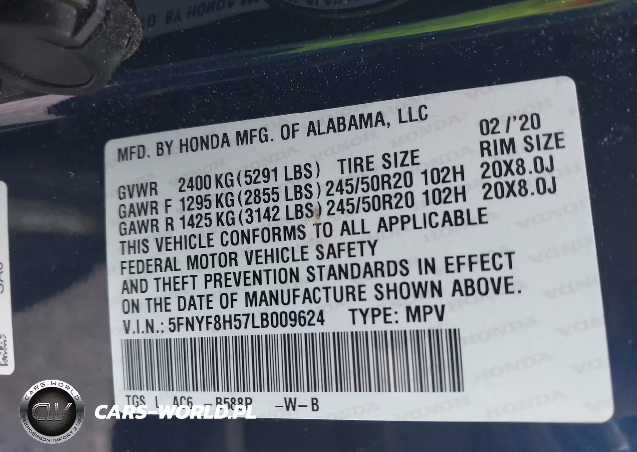 2020 Honda Passport Awd Ex-L VIN:5FNYF8H57LB009624 - 9