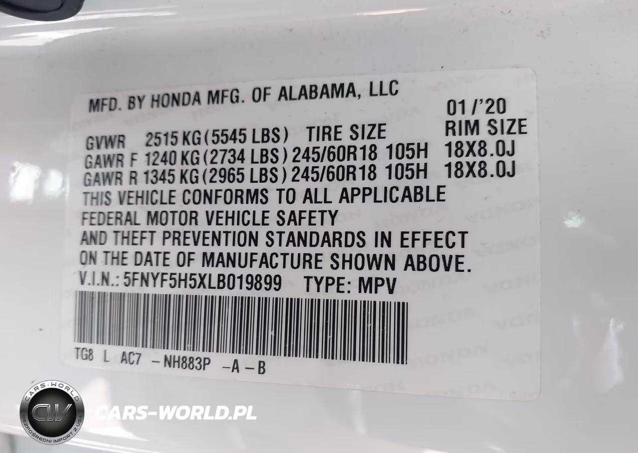 2020 Honda Pilot 2Wd Ex-L VIN:5FNYF5H5XLB019899 - 9