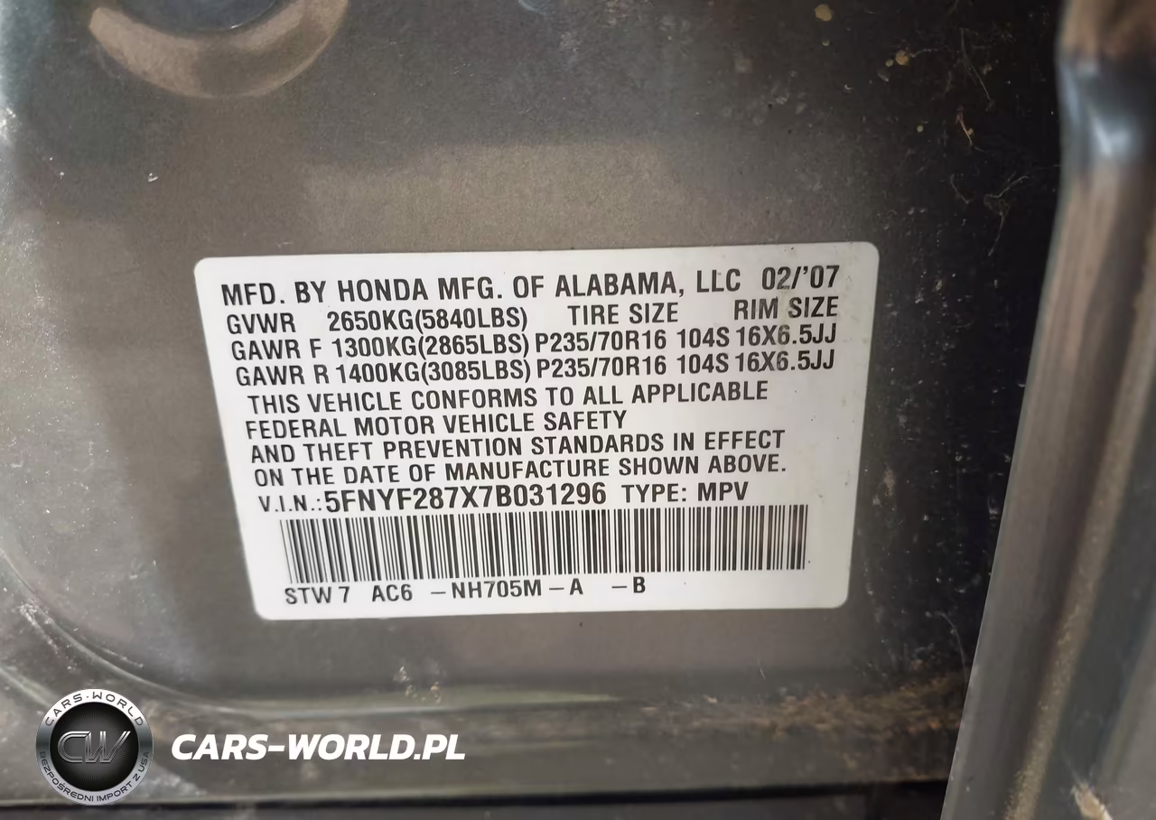 2007 Honda Pilot Ex-L VIN:5FNYF287X7B031296 - 9