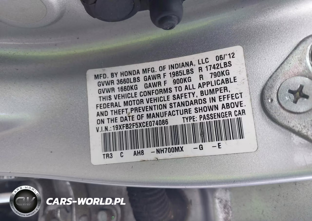 2012 Honda Civic Lx VIN:19XFB2F5XCE074086 - 9