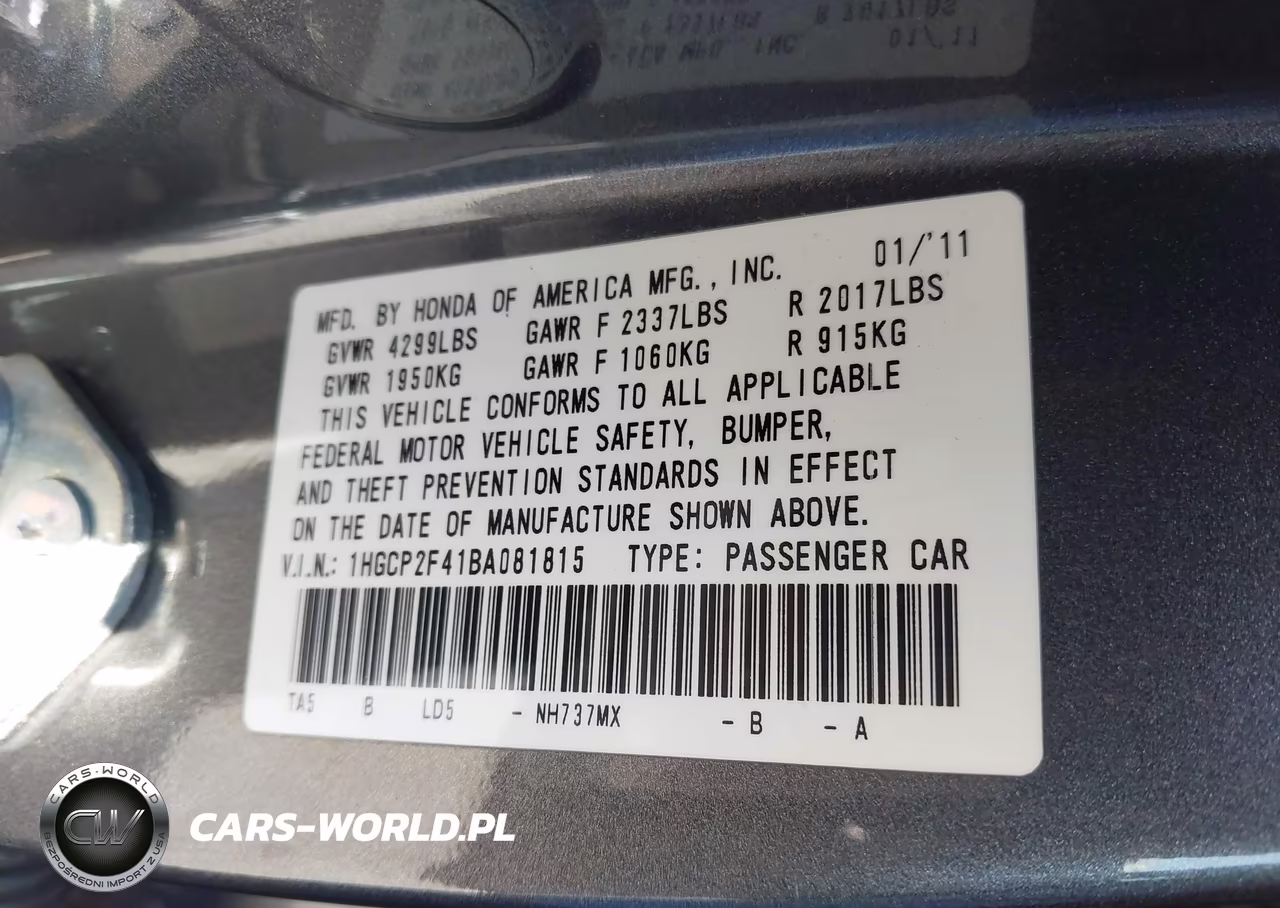 2011 Honda Accord 2.4 Lx-P VIN:1HGCP2F41BA081815 - 9