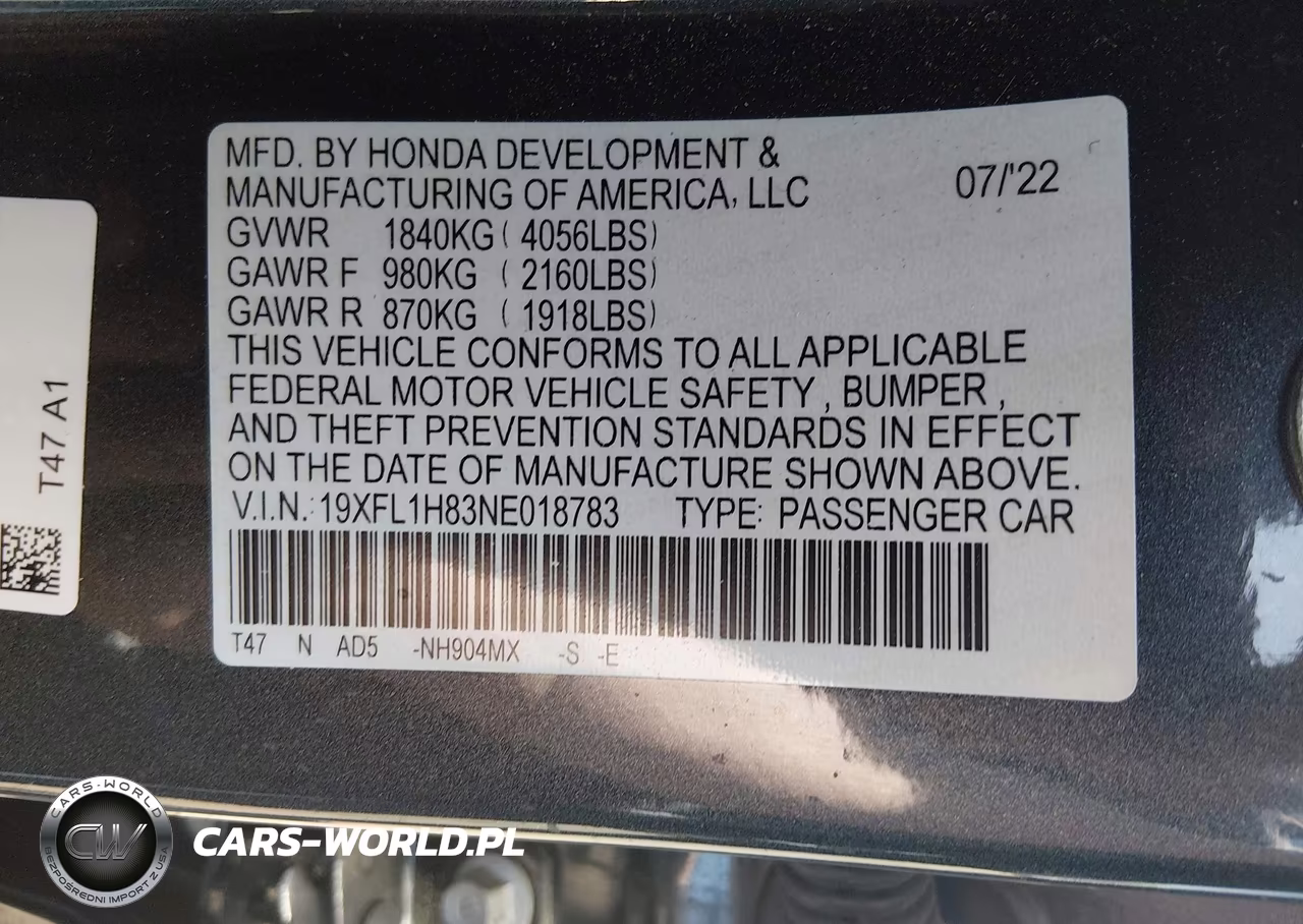 2022 Honda Civic Sport Touring VIN:19XFL1H83NE018783 - 9