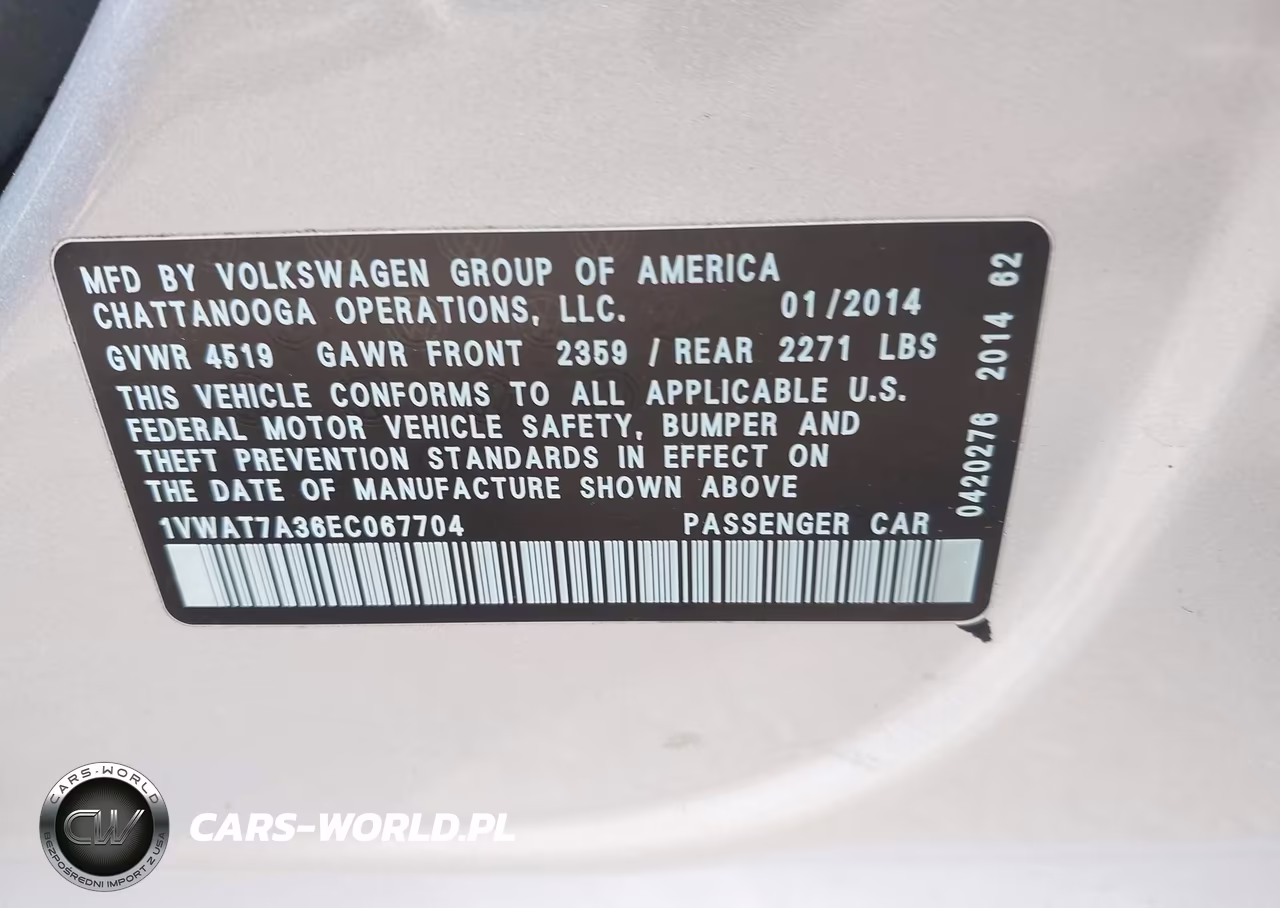 2014 Volkswagen Passat 1.8T Wolfsburg Edition VIN:1VWAT7A36EC067704 - 9