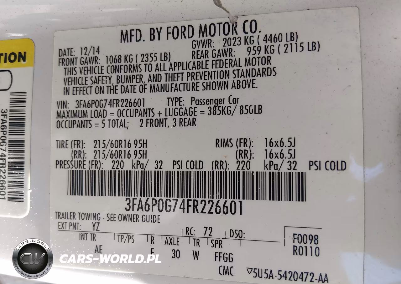 2015 Ford Fusion S VIN:3FA6P0G74FR226601 - 9