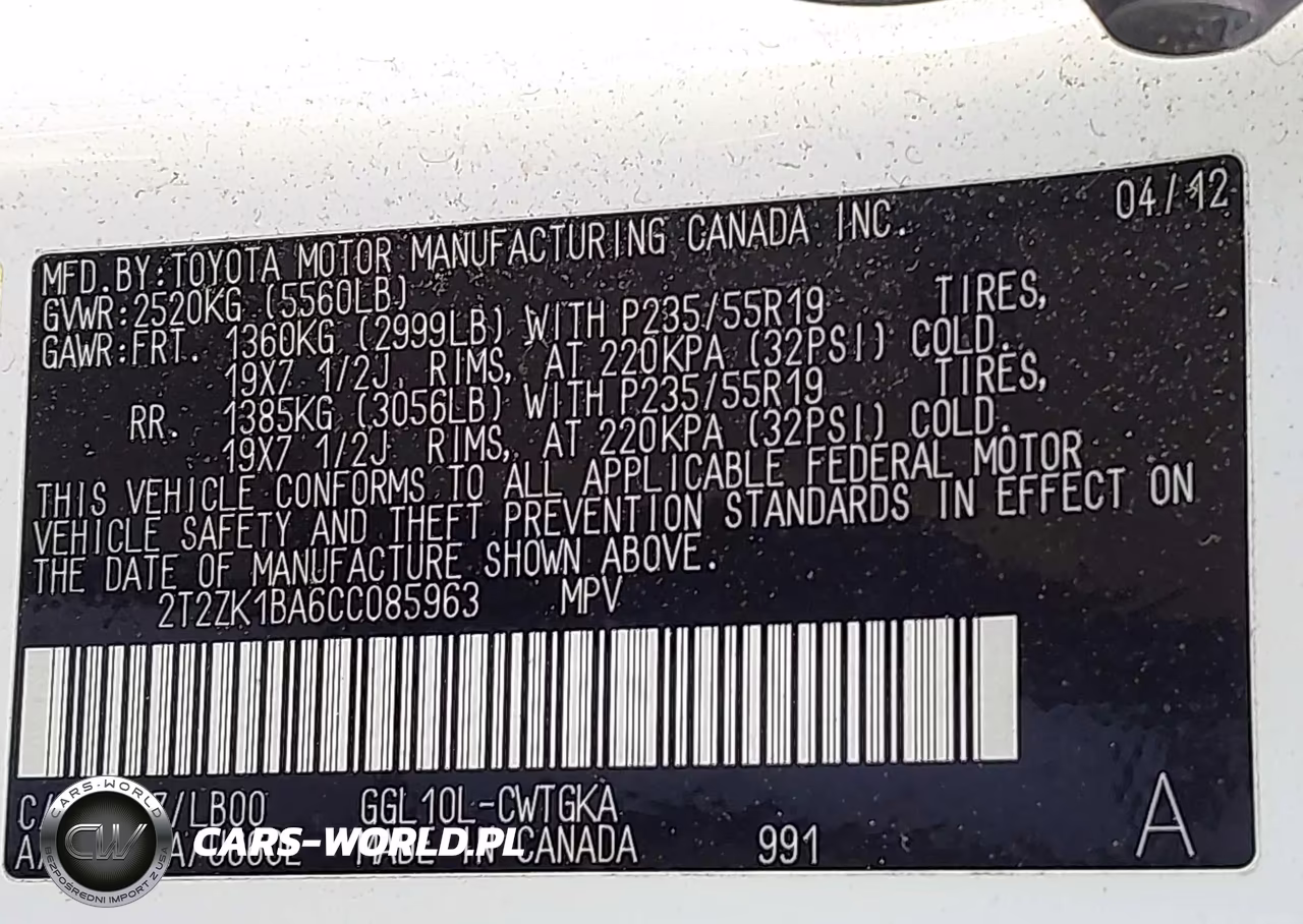 2012 Lexus Rx 350 VIN:2T2ZK1BA6CC085963 - 9
