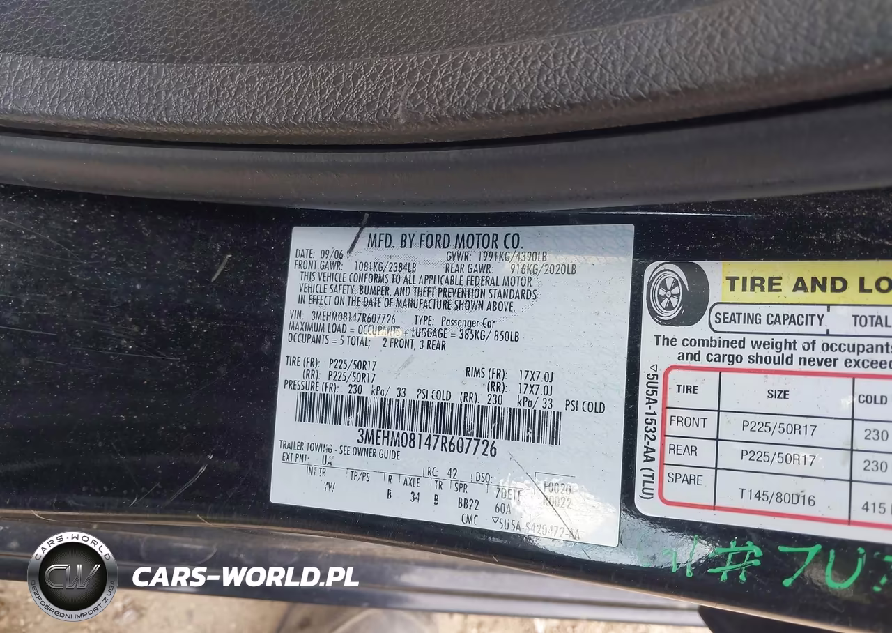 2007 Mercury Milan V6 Premier VIN:3MEHM08147R607726 - 9