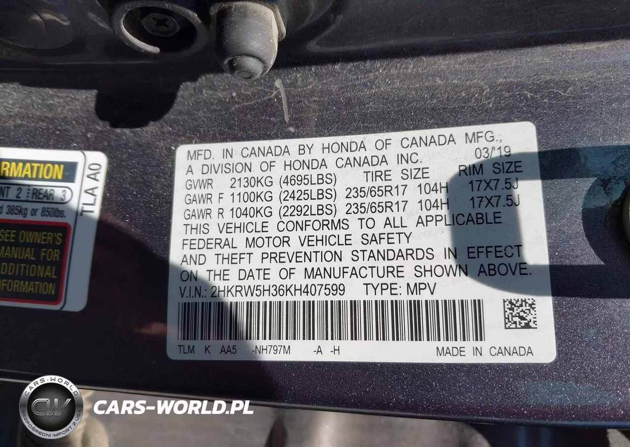 2019 Honda Cr-V Lx VIN:2HKRW5H36KH407599 - 9