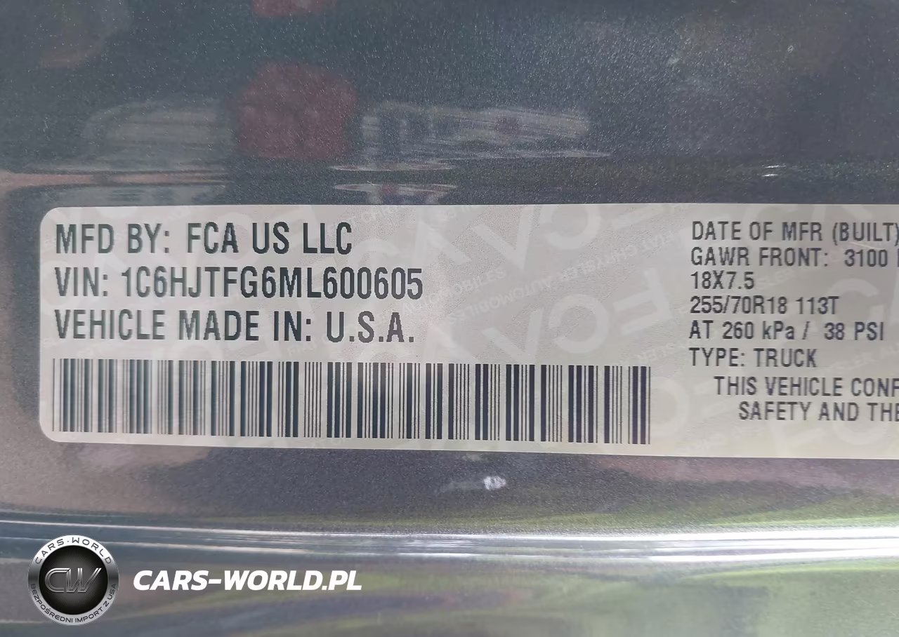 2021 Jeep Gladiator Overland 4X4 VIN:1C6HJTFG6ML600605 - 9