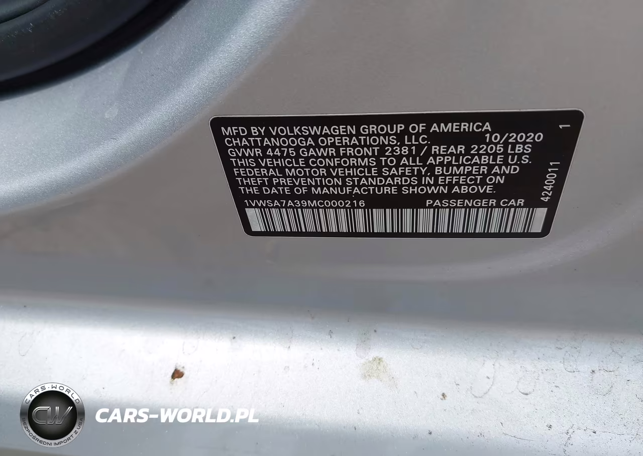 2021 Volkswagen Passat 2.0T Se VIN:1VWSA7A39MC000216 - 9