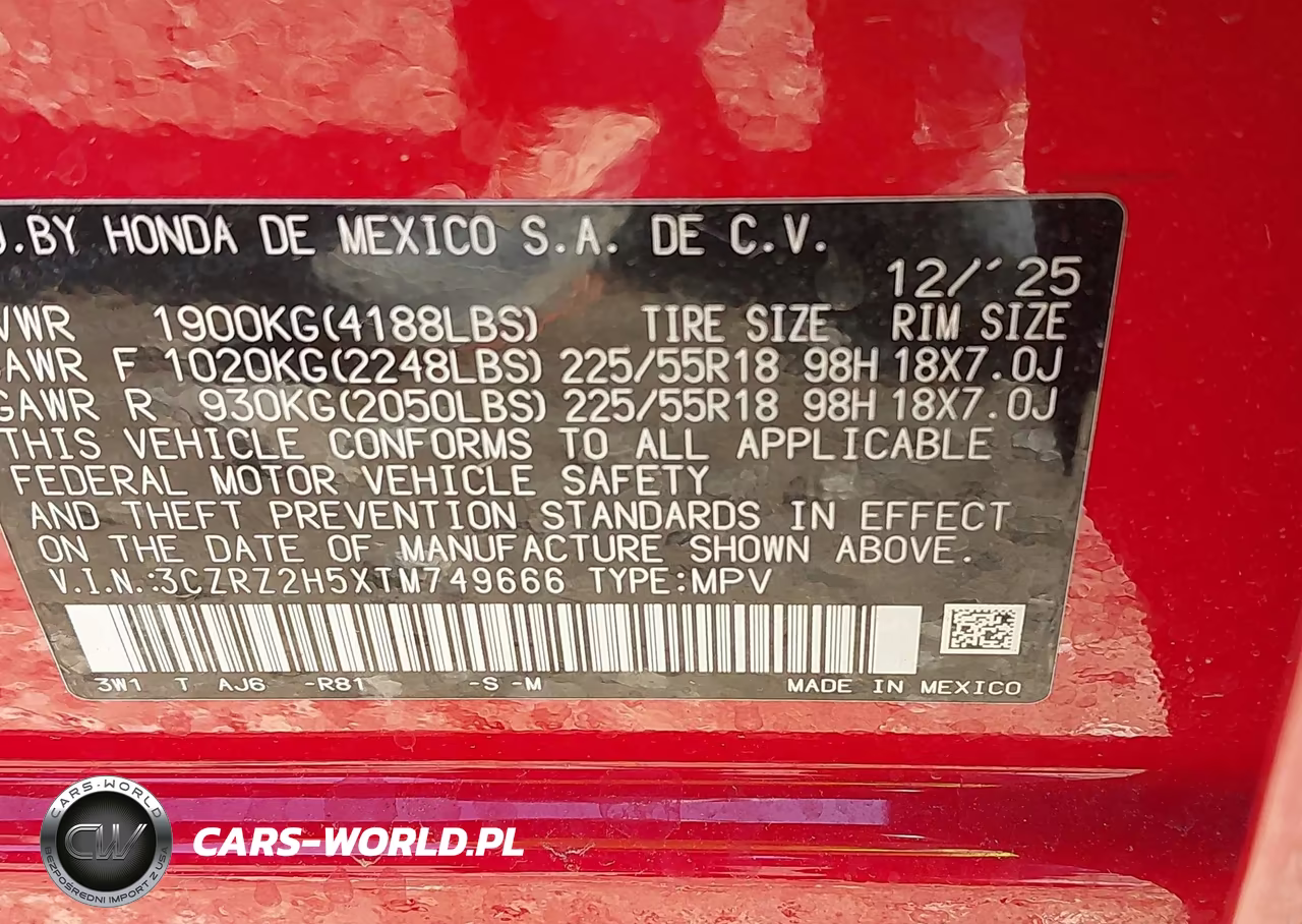 2026 Honda Hr-V Awd Sport VIN:3CZRZ2H5XTM749666 - 9