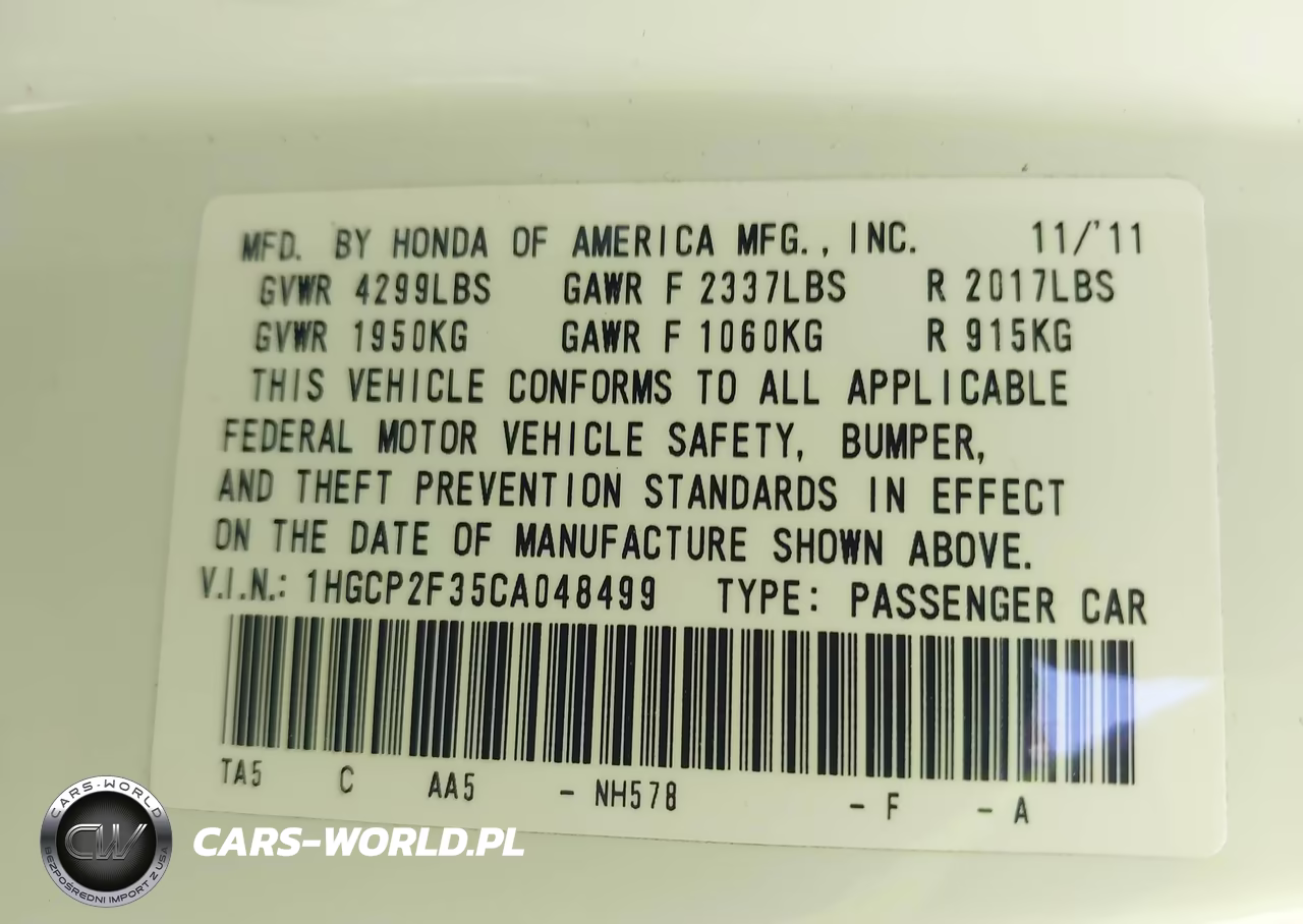 2012 Honda Accord 2.4 Lx VIN:1HGCP2F35CA048499 - 9