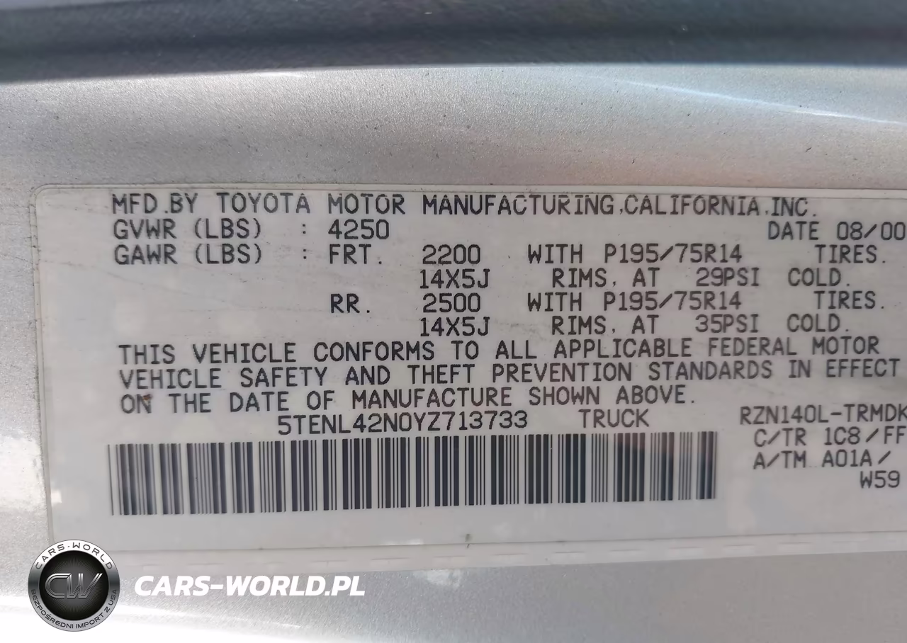 2000 Toyota Tacoma VIN:5TENL42N0YZ713733 - 9
