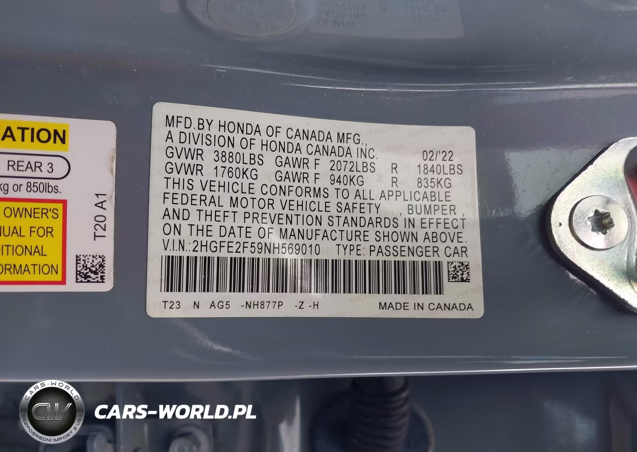 2022 Honda Civic Sport VIN:2HGFE2F59NH569010 - 9