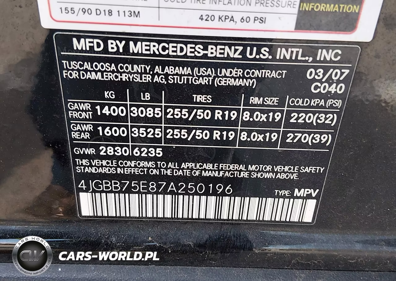 2007 Mercedes-Benz Ml 500 4Matic VIN:4JGBB75E87A250196 - 9