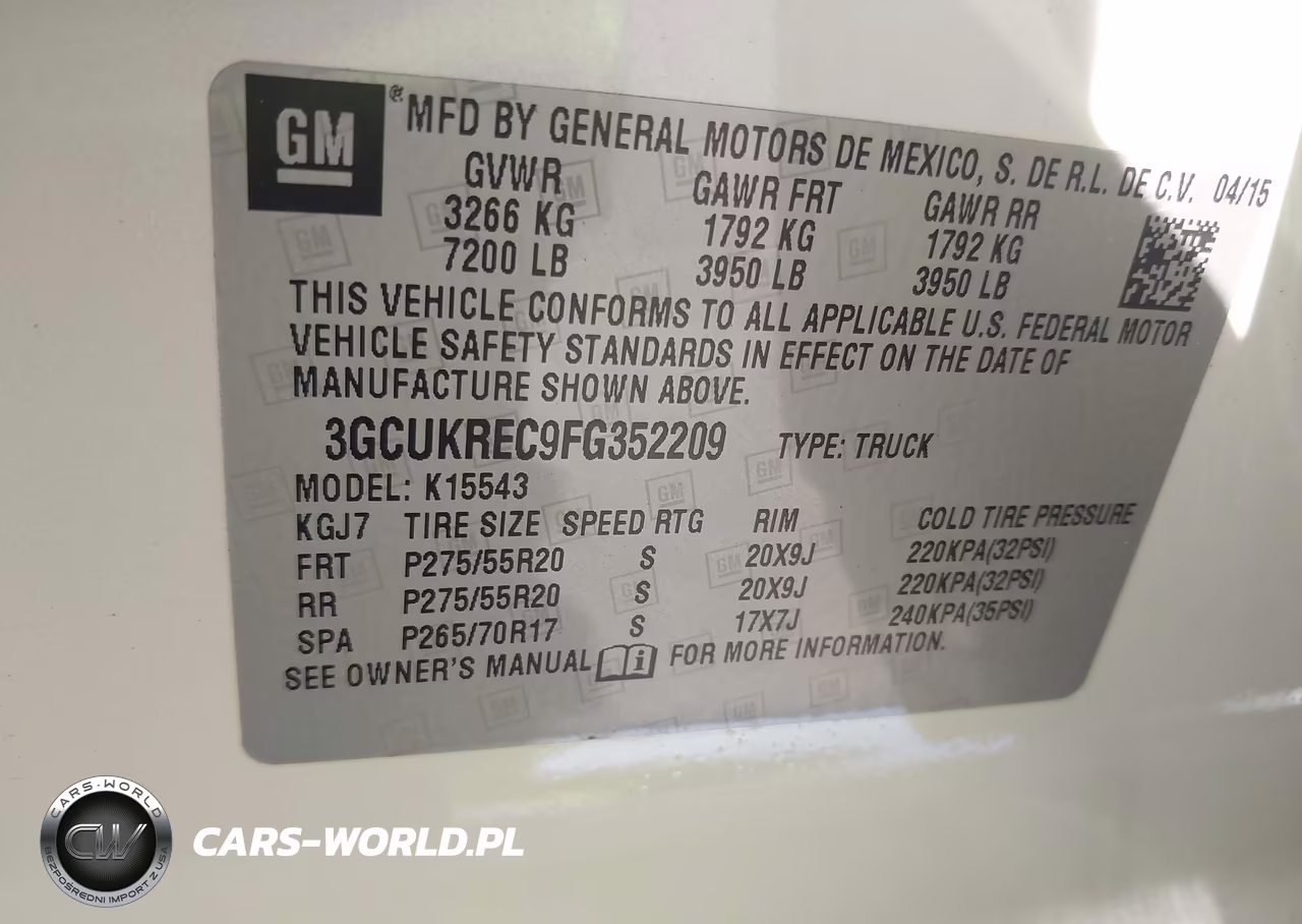 2015 Chevrolet Silverado 1500 2Lt VIN:3GCUKREC9FG352209 - 9
