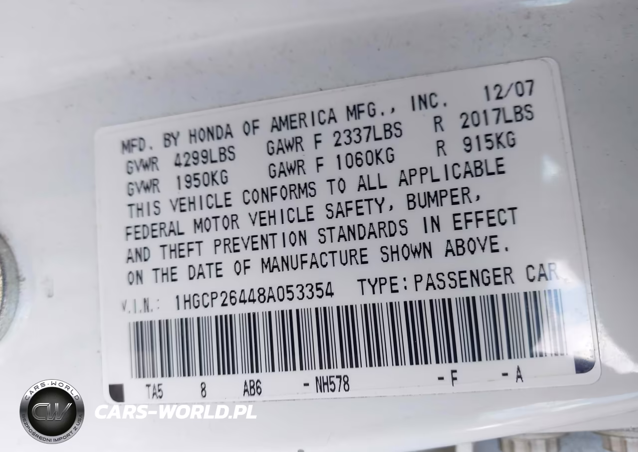 2008 Honda Accord 2.4 Lx-P VIN:1HGCP26448A053354 - 9