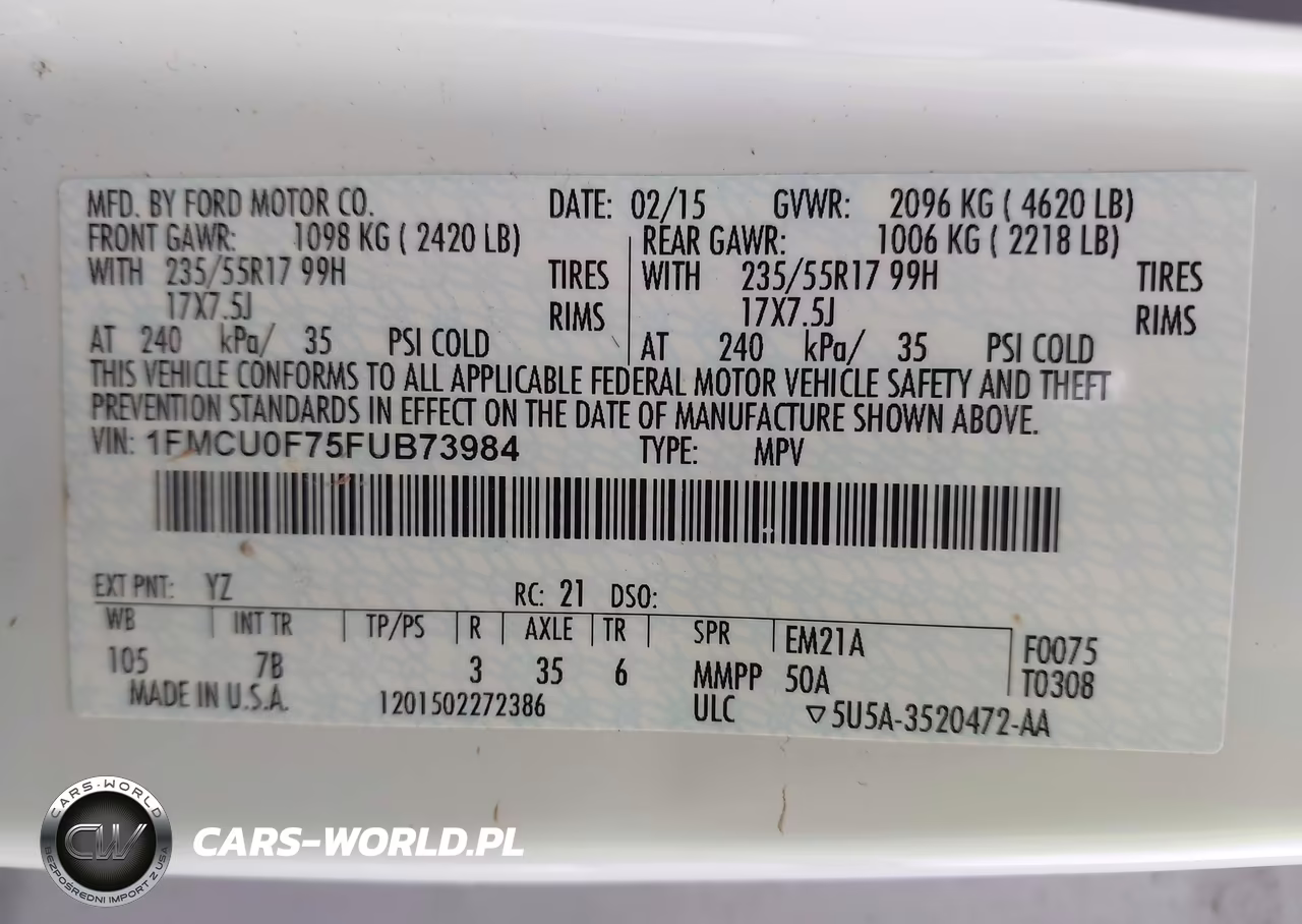 2015 Ford Escape S VIN:1FMCU0F75FUB73984 - 9