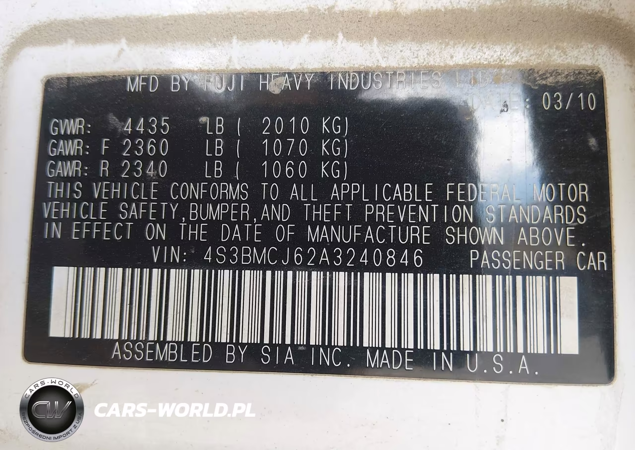 2010 Subaru Legacy 2.5I Limited VIN:4S3BMCJ62A3240846 - 9