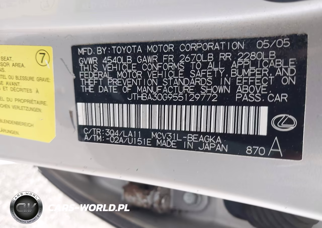 2005 Lexus Es 330 VIN:JTHBA30G955129772 - 9