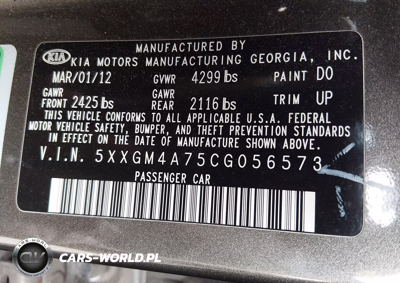 2012 Kia Optima Lx VIN:5XXGM4A75CG056573 - 9