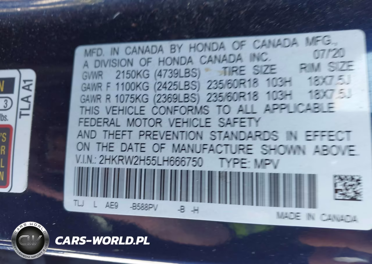2020 Honda Cr-V Awd Ex VIN:2HKRW2H55LH666750 - 9
