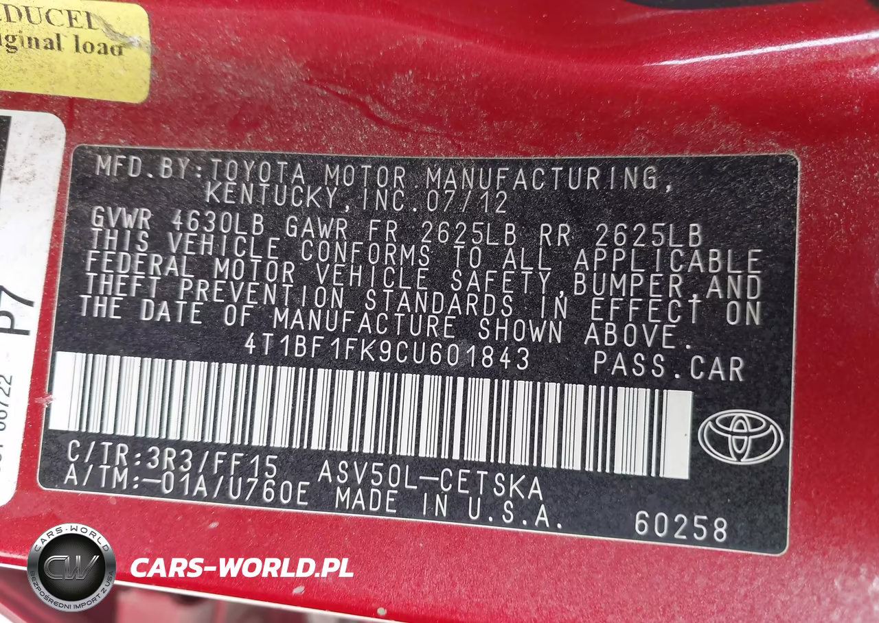 2012 Toyota Camry Se VIN:4T1BF1FK9CU601843 - 9
