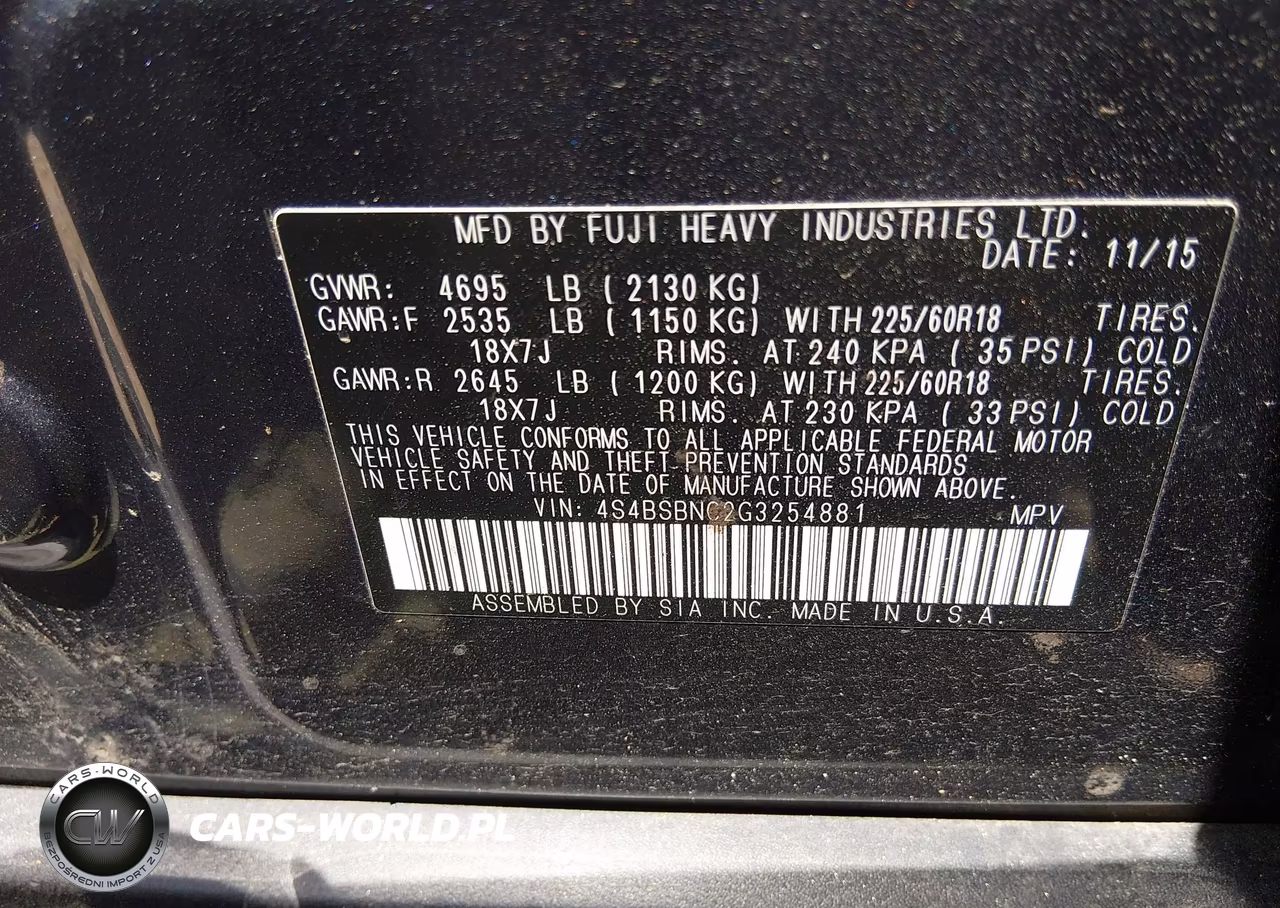2016 Subaru Outback 2.5I Limited VIN:4S4BSBNC2G3254881 - 9