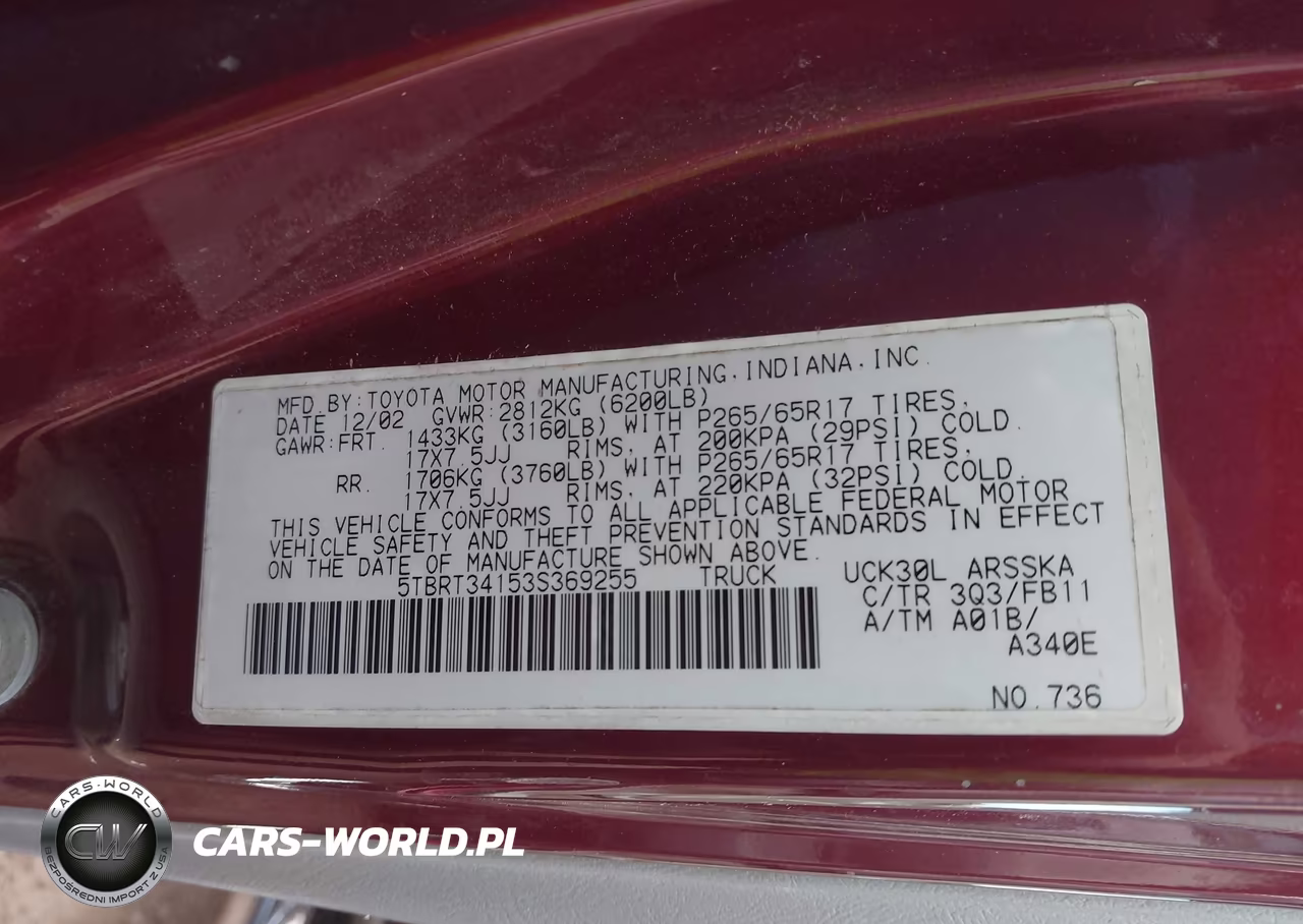2003 Toyota Tundra Sr5 V8 VIN:5TBRT34153S369255 - 9
