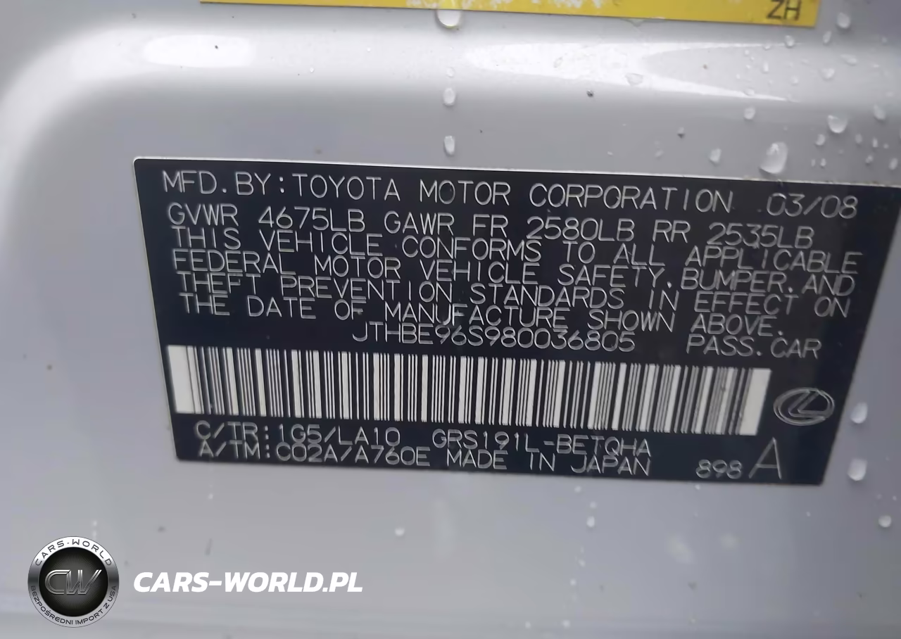 2008 Lexus Gs 350 VIN:JTHBE96S980036805 - 9