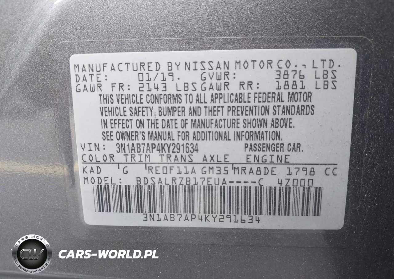 2019 Nissan Sentra Sr VIN:3N1AB7AP4KY291634 - 9