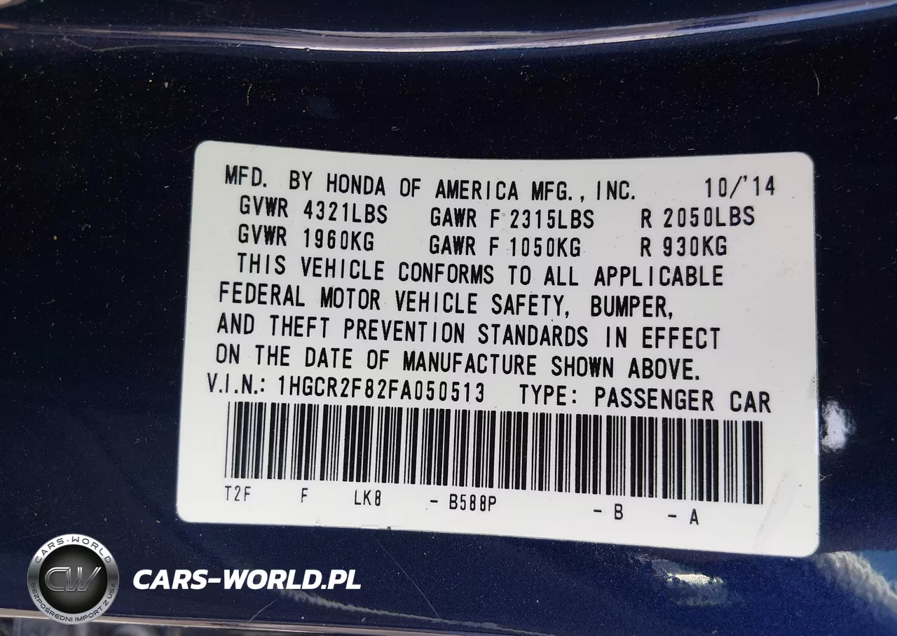2015 Honda Accord Ex-L VIN:1HGCR2F82FA050513 - 9