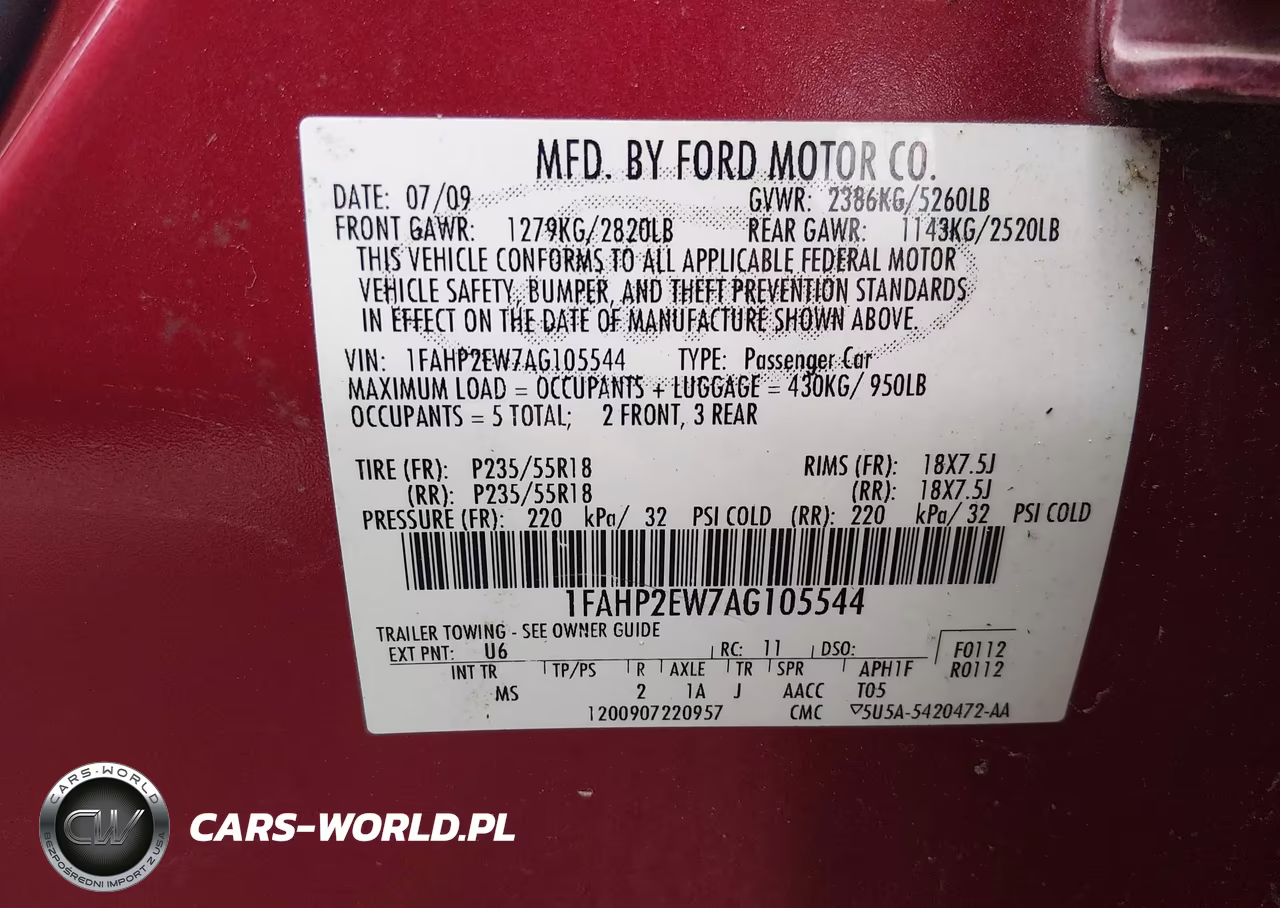 2010 Ford Taurus Sel VIN:1FAHP2EW7AG105544 - 9