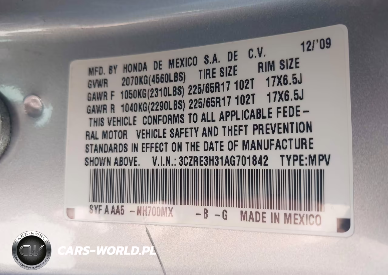 2010 Honda Cr-V Lx VIN:3CZRE3H31AG701842 - 9