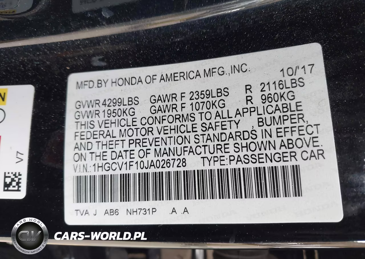 2018 Honda Accord Lx VIN:1HGCV1F10JA026728 - 9