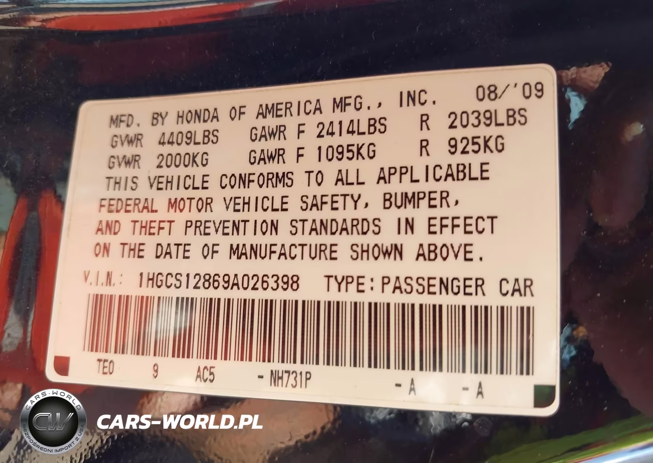 2009 Honda Accord 2.4 Ex-L VIN:1HGCS12869A026398 - 9