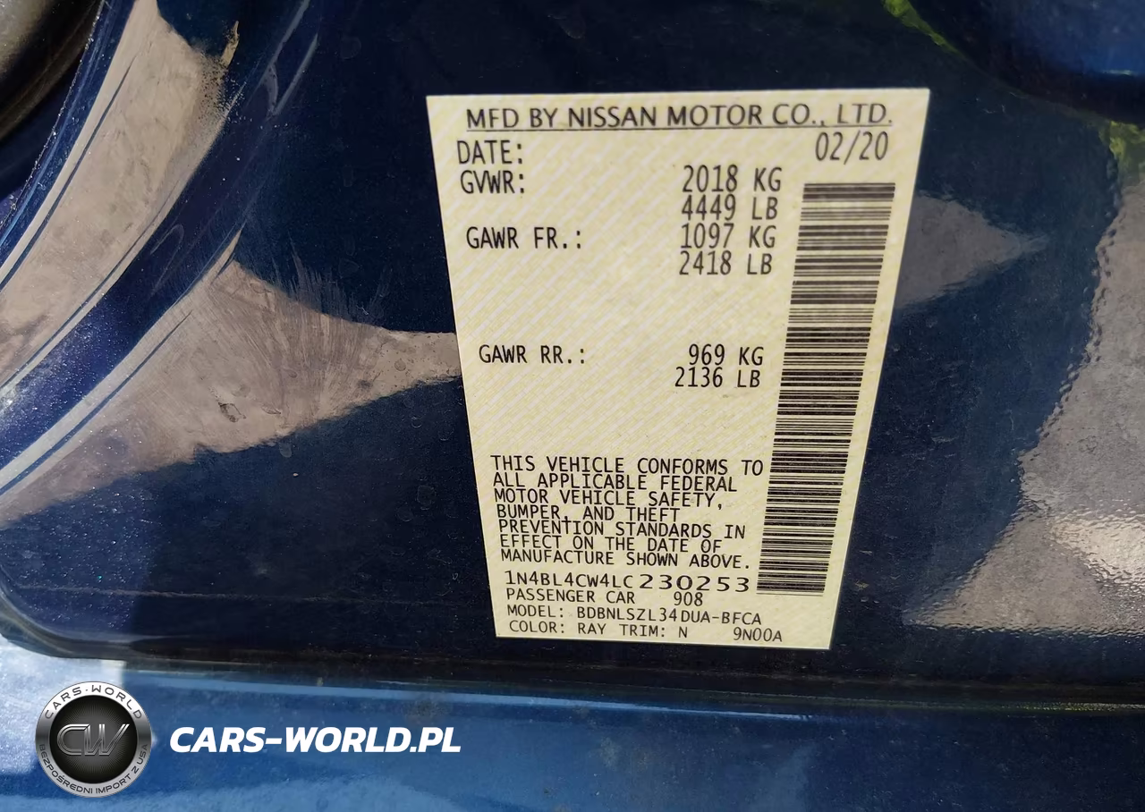 2020 Nissan Altima Sr Intelligent Awd VIN:1N4BL4CW4LC230253 - 9