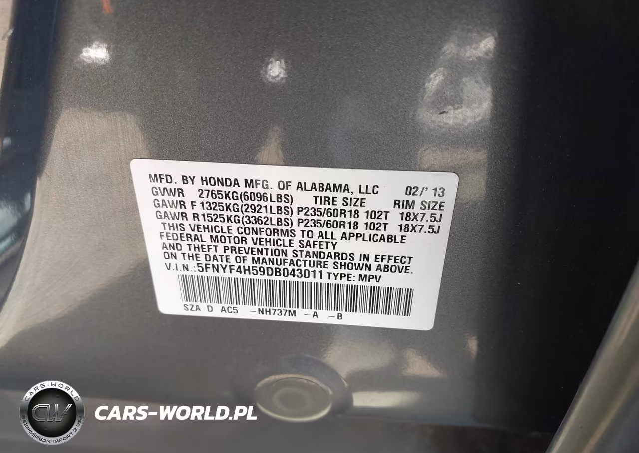 2013 Honda Pilot Ex-L VIN:5FNYF4H59DB043011 - 9