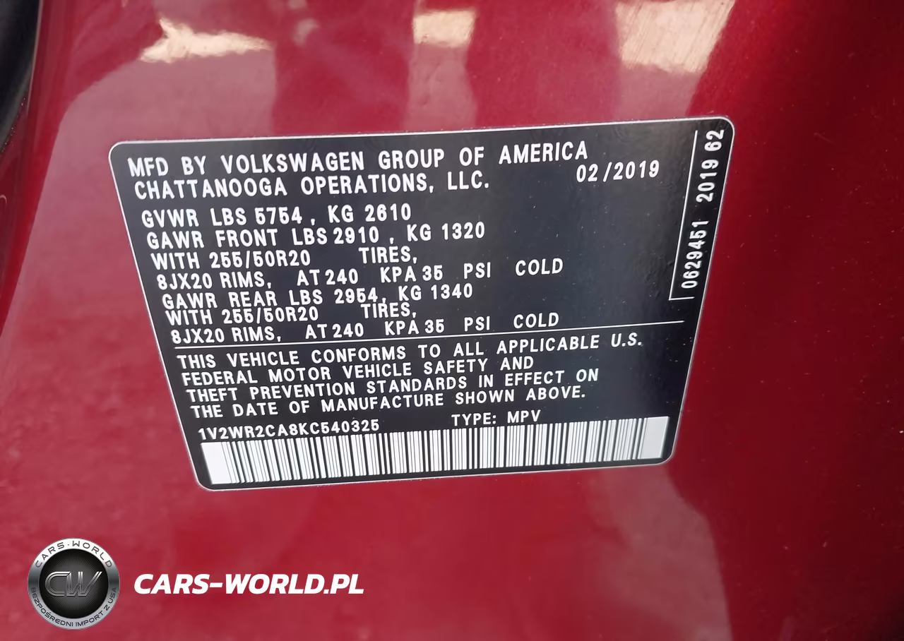2019 Volkswagen Atlas 3.6L V6 Se W-Technology VIN:1V2WR2CA8KC540325 - 9