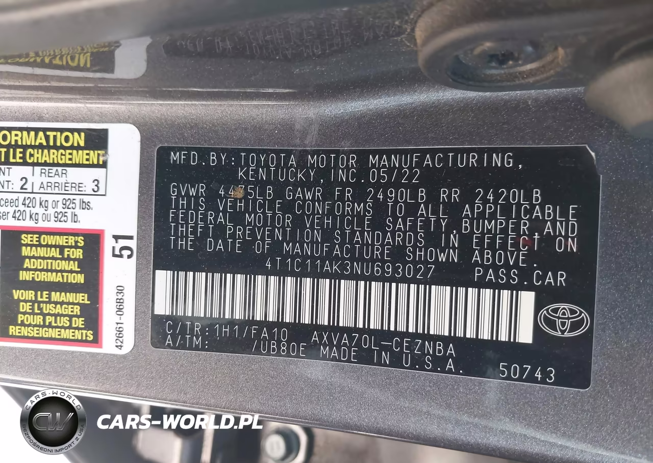 2022 Toyota Camry Le VIN:4T1C11AK3NU693027 - 9