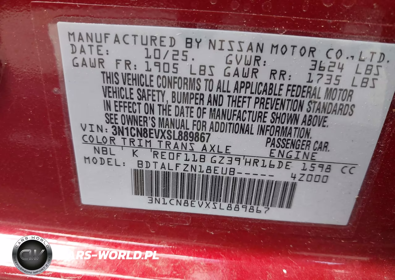 2025 Nissan Versa 1.6 Sv VIN:3N1CN8EVXSL889867 - 9